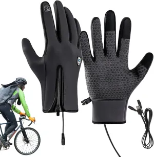 USB Heating Gloves with Zippers, Adjustable Size Padded USB Heating Winter Gloves, Rechargeable Heated Gloves, Windproof Quick Heating Touchscreen Gloves, USB Heated Ski Mittens for Cycling Hiking