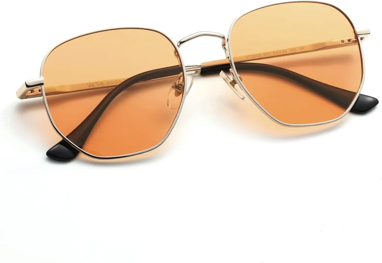 Veda Tinda Vision Sunglasses for Women Trendy Retro 70s 90s Womens Oval and Square Shades UV400 Protection with Glasses Chain