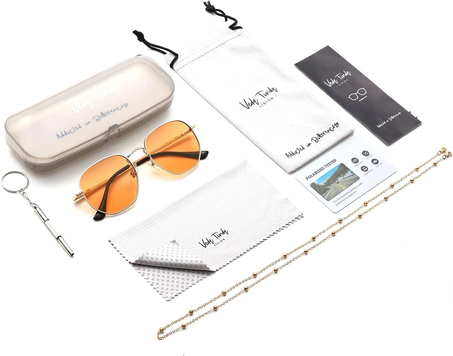 Veda Tinda Vision Sunglasses for Women Trendy Retro 70s 90s Womens Oval and Square Shades UV400 Protection with Glasses Chain