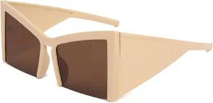Vintage Oversized Cat Eye Sunglasses For Women Fashion Unique Butterfly Designer Half Frames Elegant Big Shades N47