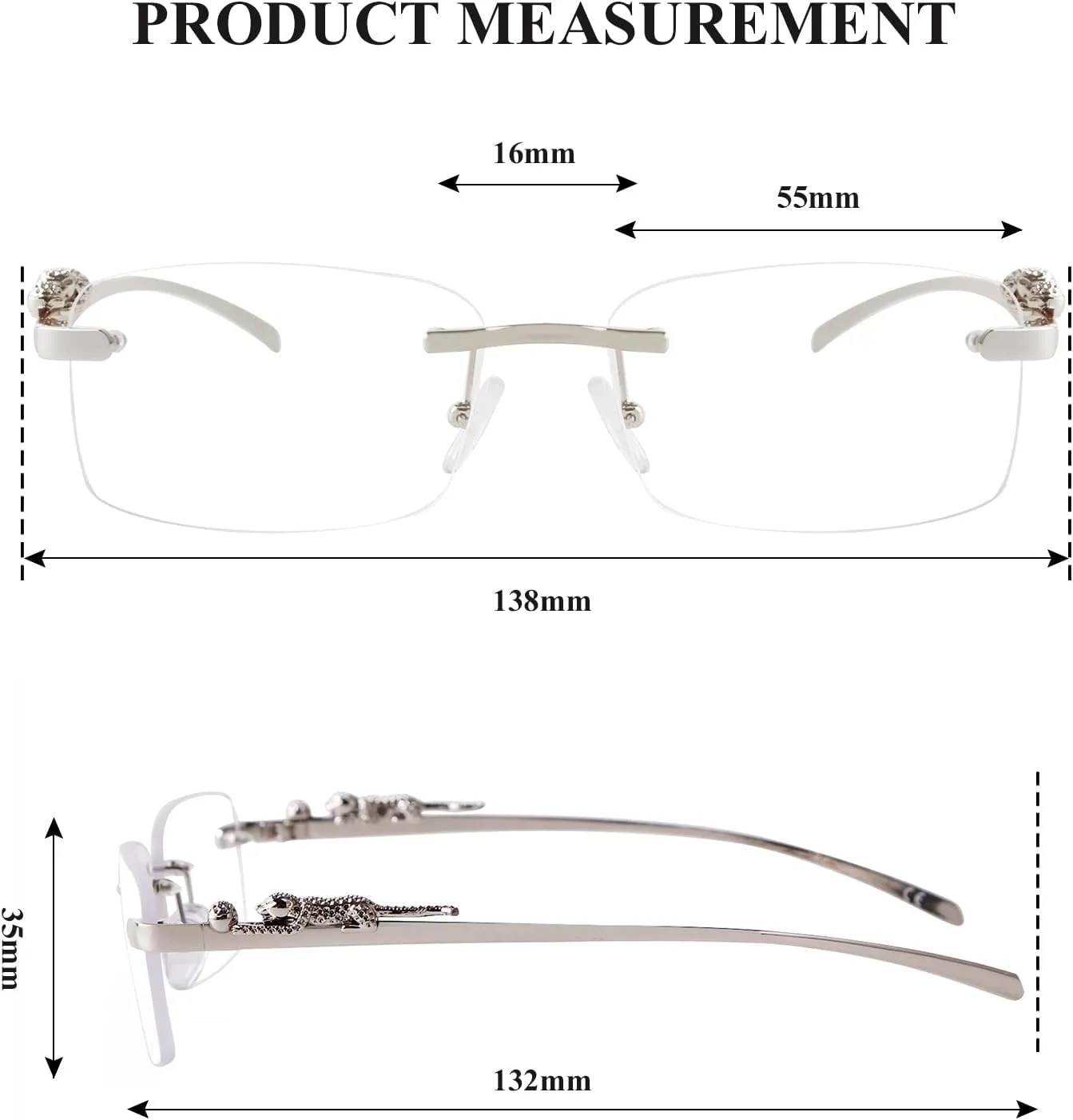 Vintage Rimless Rectangle Sunglasses for Women Men,Trendy Gold Metal Frameless Square Sun Glasses Transparent Eyewear