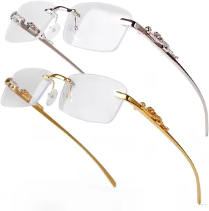 Vintage Rimless Rectangle Sunglasses for Women Men,Trendy Gold Metal Frameless Square Sun Glasses Transparent Eyewear