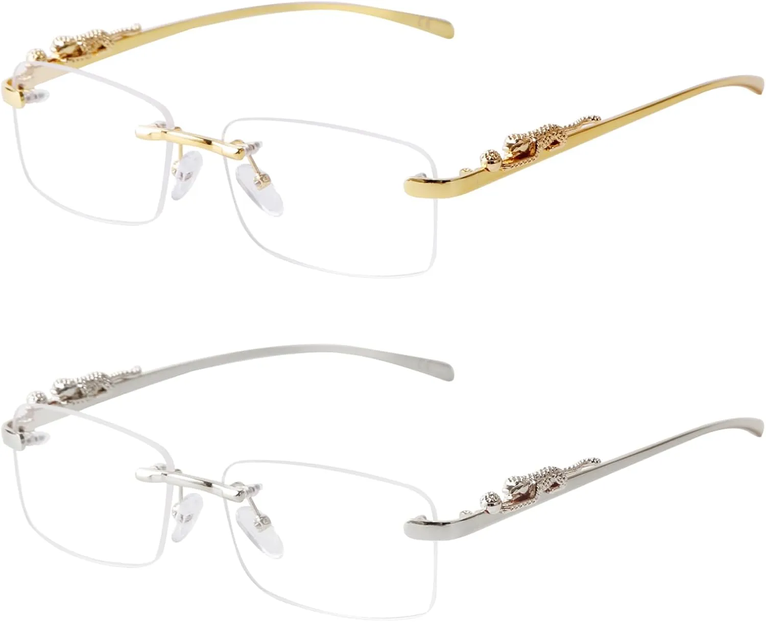 Vintage Rimless Rectangle Sunglasses for Women Men,Trendy Gold Metal Frameless Square Sun Glasses Transparent Eyewear