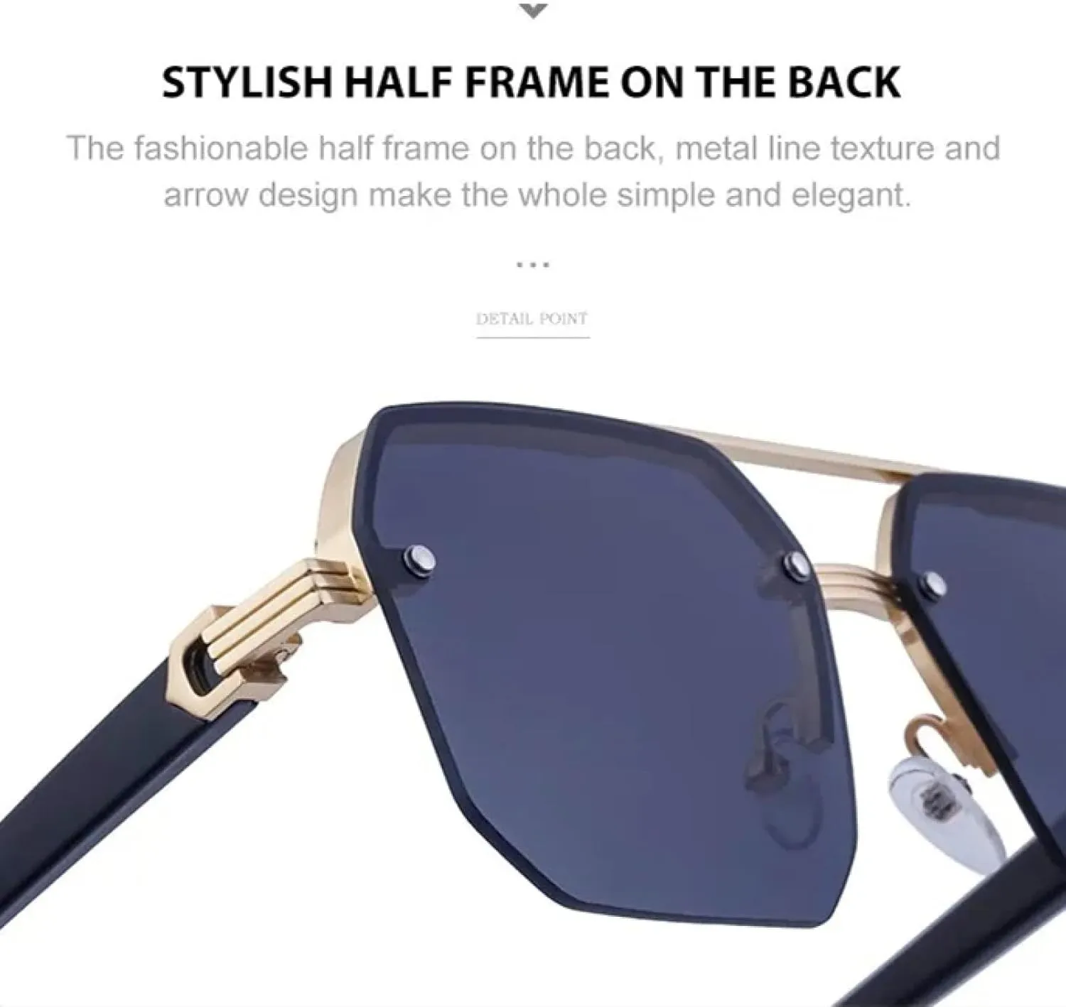 Vintage Semi-rimless Sunglasses for Men Luxury Steampunk Metal Double Beam Trendy Driving