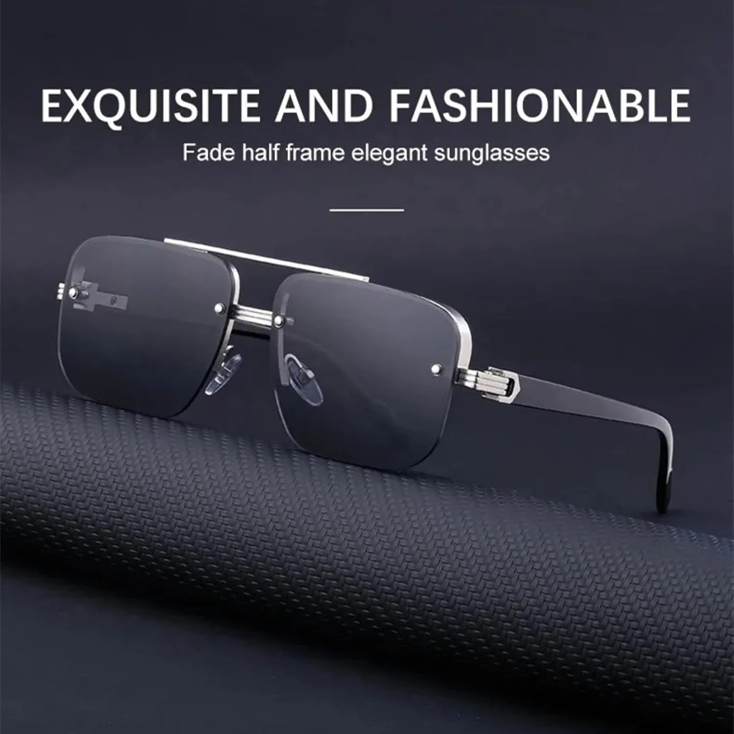 Vintage Semi-rimless Sunglasses for Men Luxury Steampunk Metal Double Beam Trendy Driving