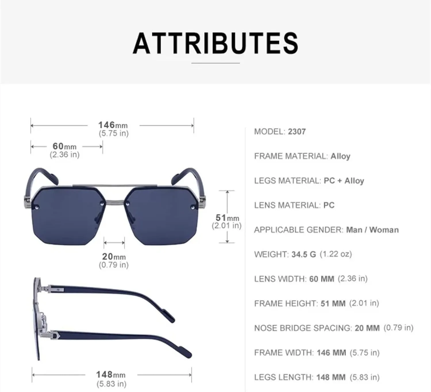 Vintage Semi-rimless Sunglasses for Men Luxury Steampunk Metal Double Beam Trendy Driving