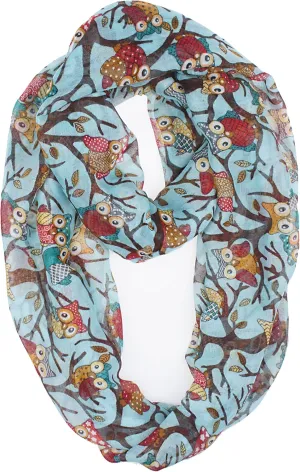 VIVIAN & VINCENT Soft Light Weight Cartoon Owl Sheer Infinity Scarf Teal