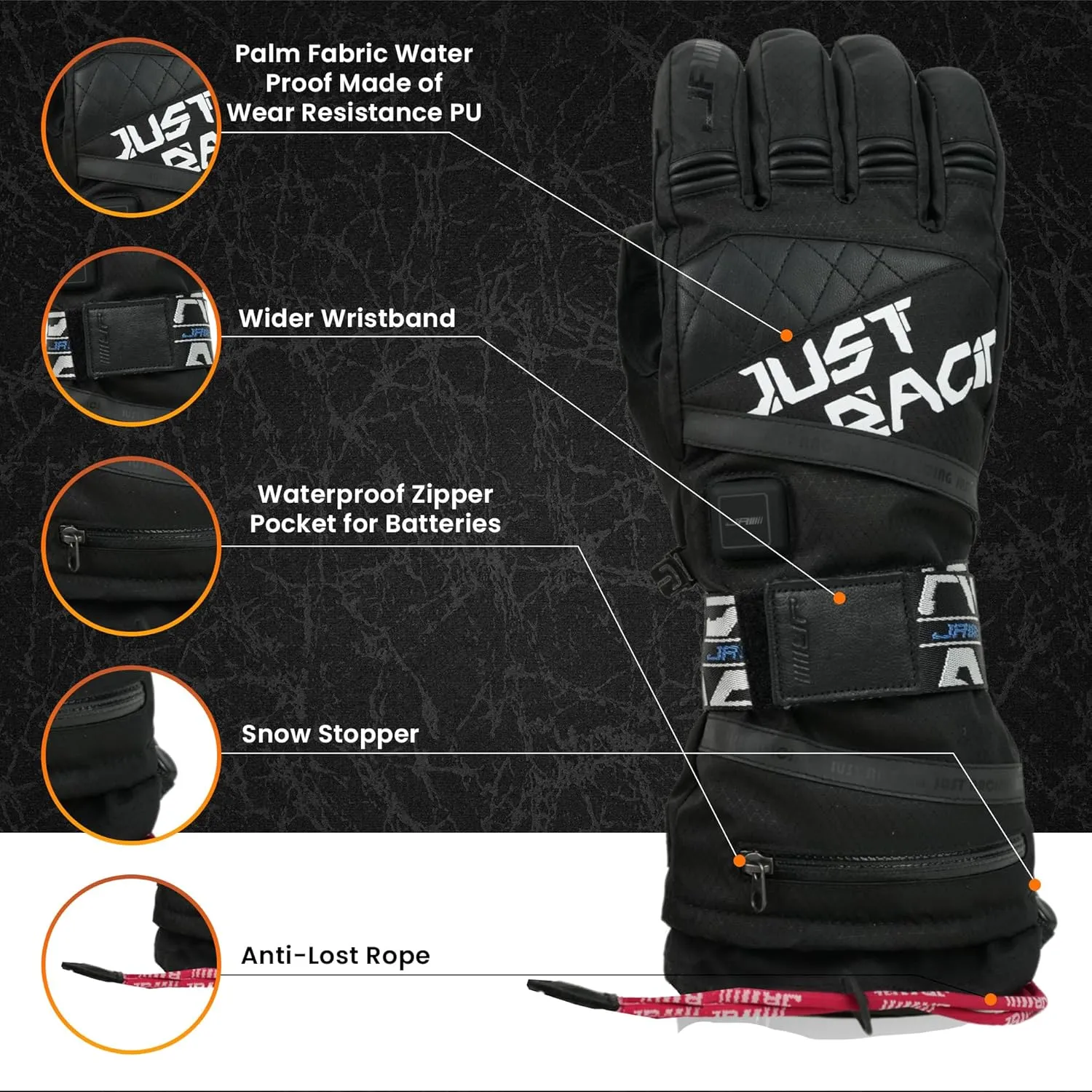 Waterproof Rechargeable Ski Heated Gloves for Men and Women, Anti-Lost Rope, Snow Stopper, Soft Nano Heating System, Adjustable Wristband, Flexible Finger Bends, Ideal for Skiing & Snowboarding