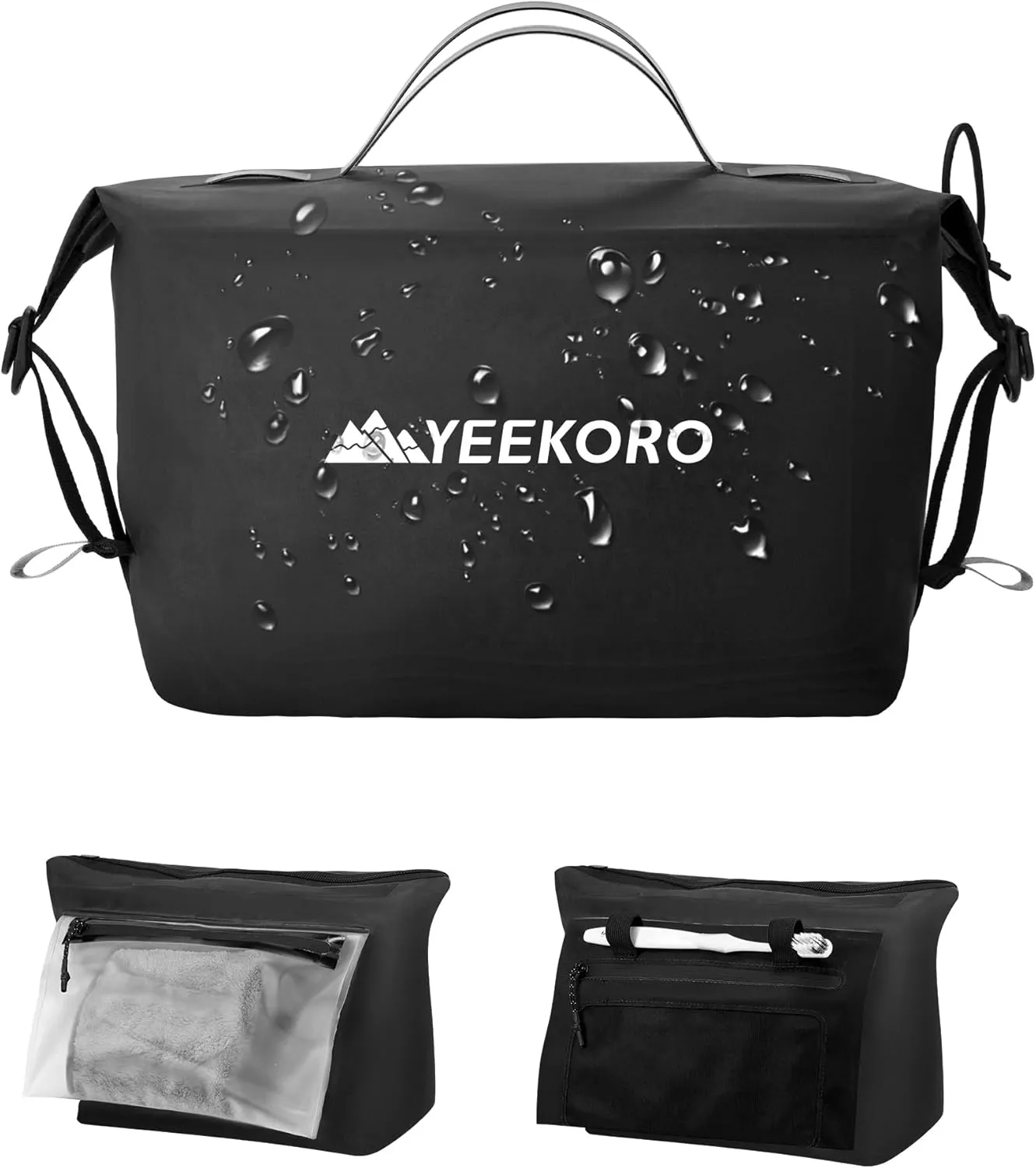 Waterproof Toiletry Bag for Travel, Zipper Styles, 40D Nylon Toiletry Organizer Bags with Shoulder Straps for Men Women, Travel Accessories（1 PACK,Black