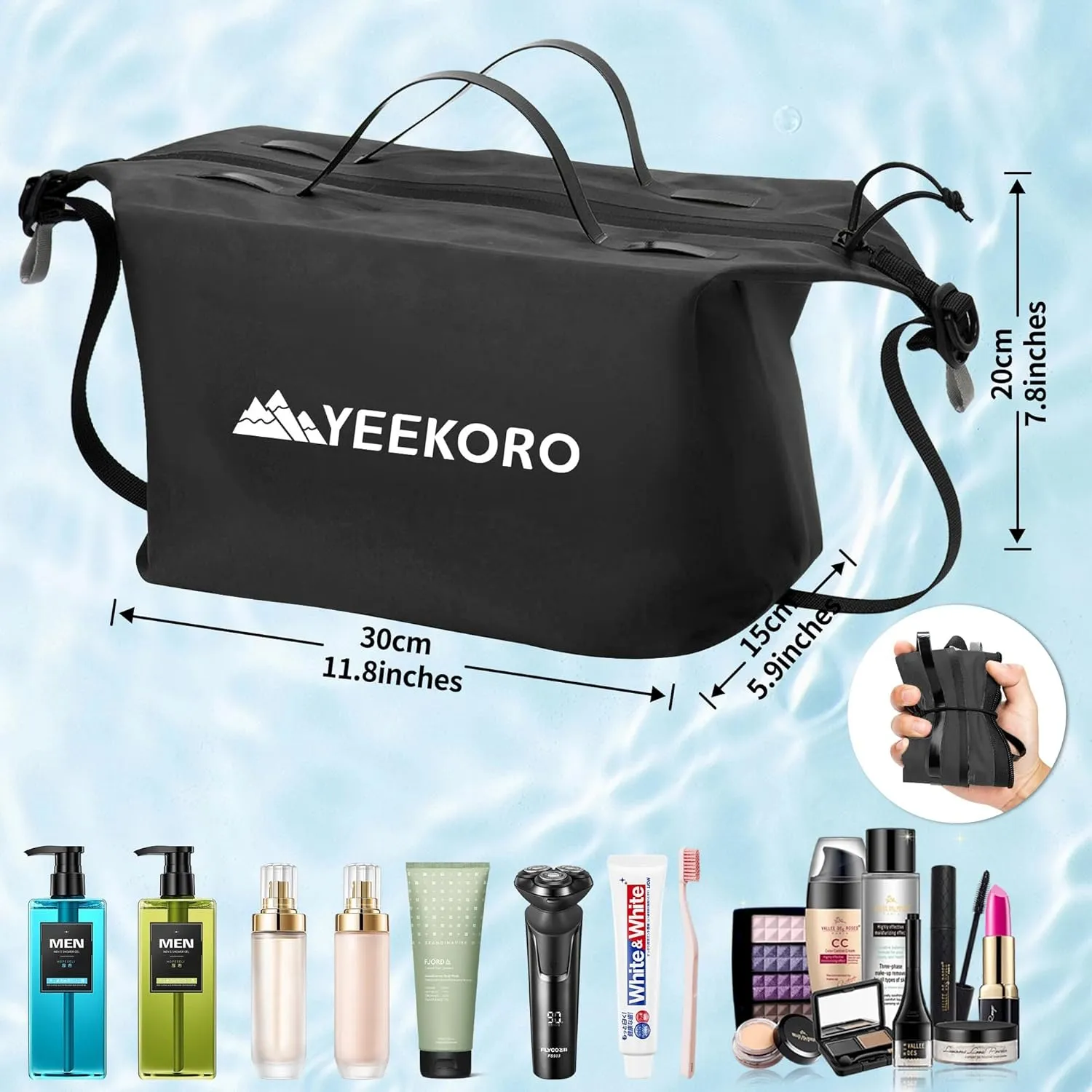 Waterproof Toiletry Bag for Travel, Zipper Styles, 40D Nylon Toiletry Organizer Bags with Shoulder Straps for Men Women, Travel Accessories（1 PACK,Black