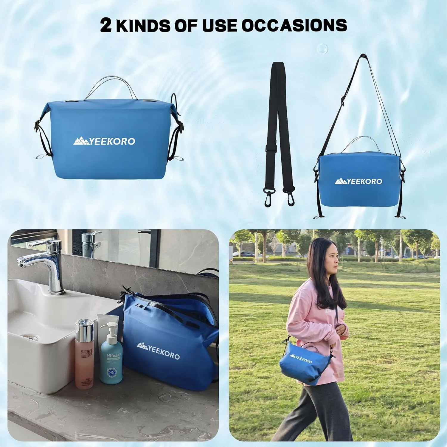 Waterproof Toiletry Bag for Travel, Zipper Styles, 40D Nylon Toiletry Organizer Bags with Shoulder Straps for Men Women, Travel Accessories（1 PACK,Blue
