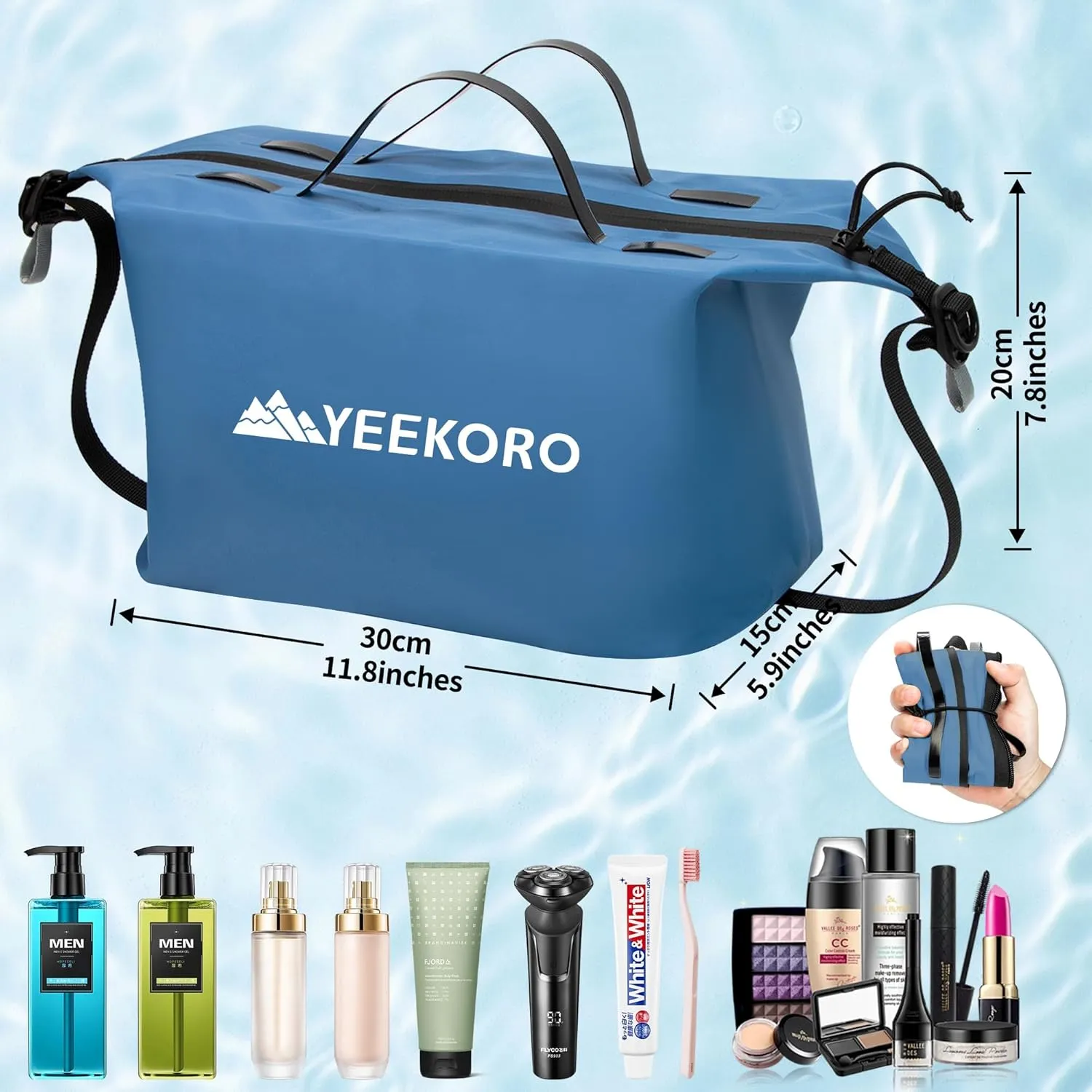 Waterproof Toiletry Bag for Travel, Zipper Styles, 40D Nylon Toiletry Organizer Bags with Shoulder Straps for Men Women, Travel Accessories（1 PACK,Blue