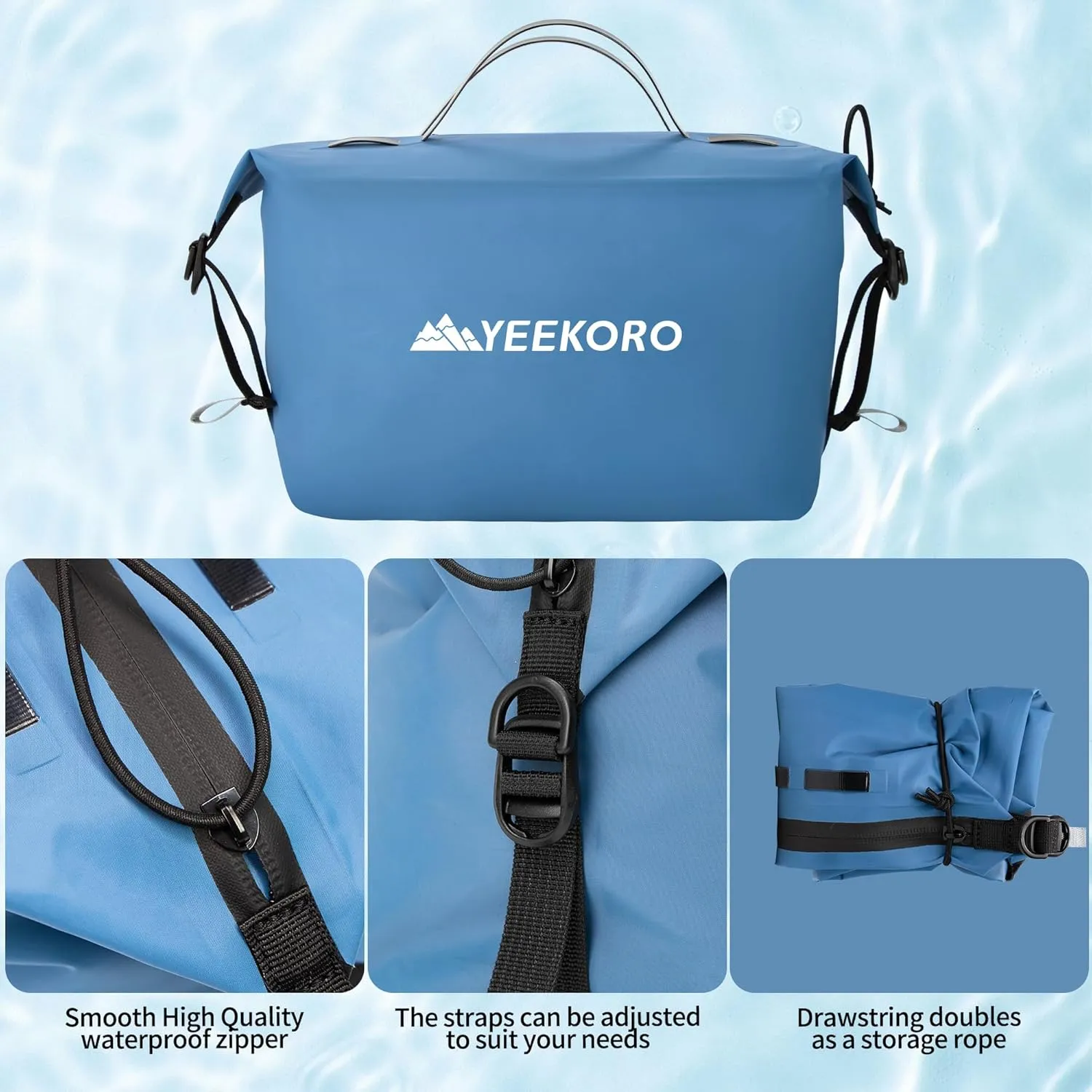 Waterproof Toiletry Bag for Travel, Zipper Styles, 40D Nylon Toiletry Organizer Bags with Shoulder Straps for Men Women, Travel Accessories（1 PACK,Blue