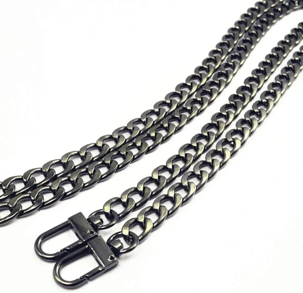 WEICHUAN 47" DIY Iron Flat Chain Strap Handbag Chains Accessories Purse Straps Shoulder Cross Body Replacement Straps, with Metal Buckles (Gun-Black)