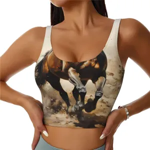 Western Horse Women's Sexy Sports Vest Sleeveless Athletic Gym T-Shirts Vest U-Shaped Back Quick Dry Top