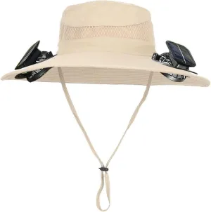 Wide Brim Fan Hat Solar Powered, UPF 50  Solar Power Fan Bucket Hats for Hiking Fishing Camping Beach Outdoor