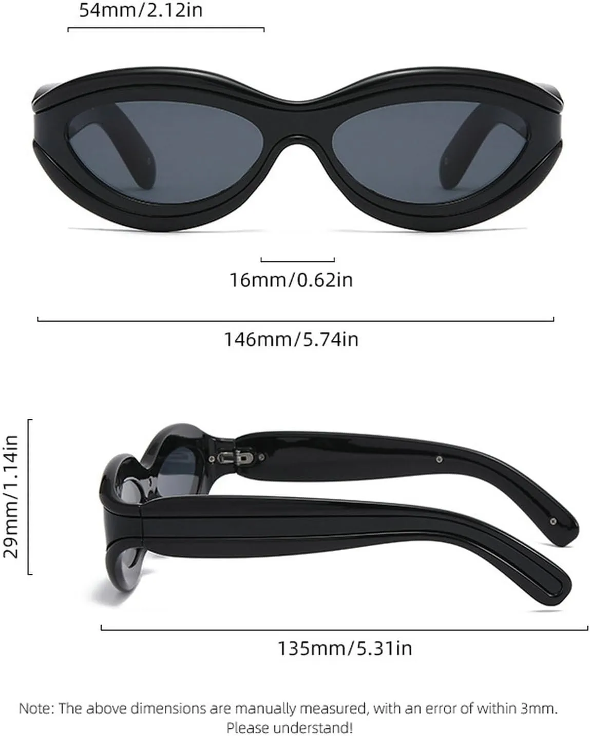 willochra Cat Eye Sunglasses for Women Cute Oval Thick Frame Y2k Accessories Sun Glasses Chic Retro Style Shades