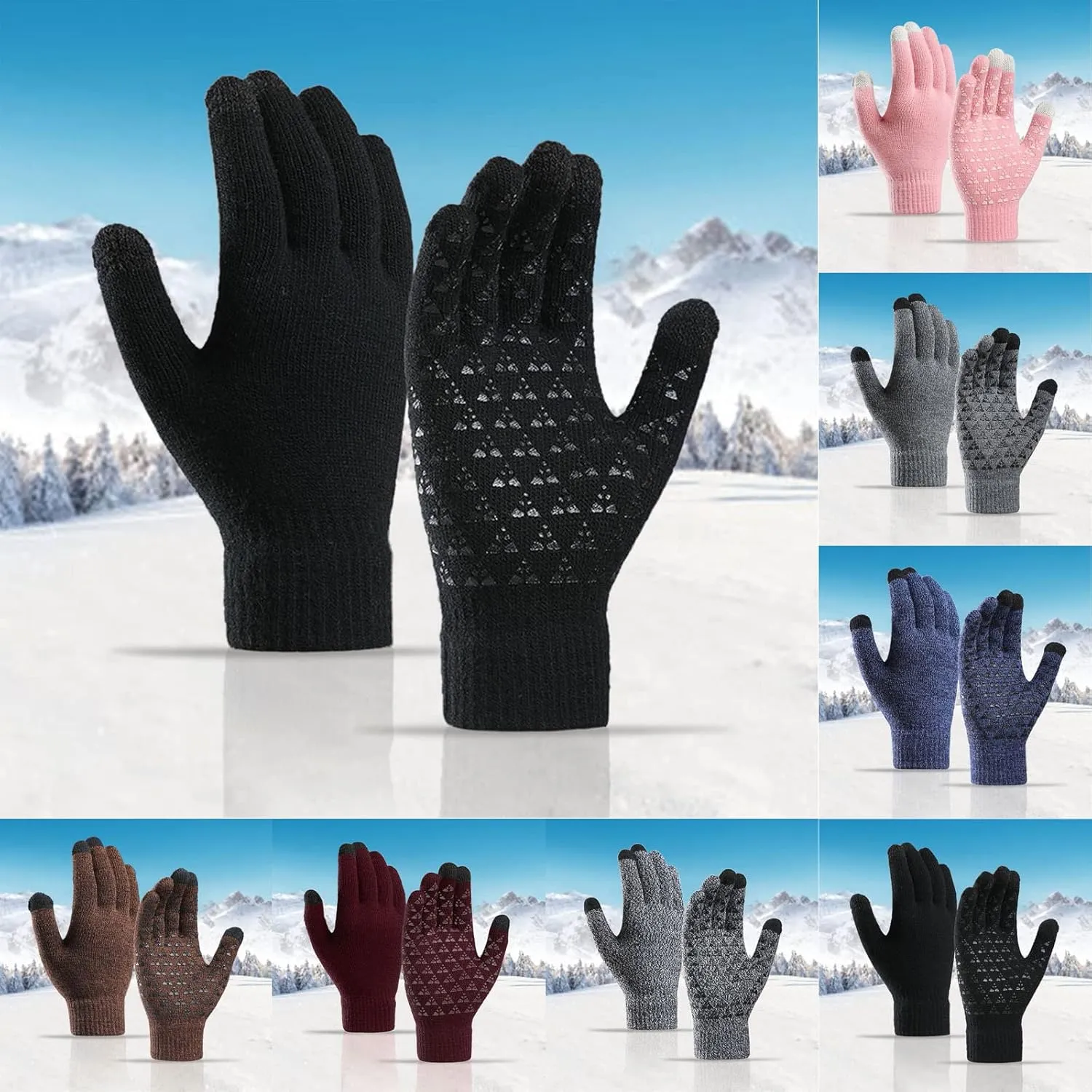Winter Gloves Men,Full Fingers Touch Screen Thermal Knit Lining Warm Gloves for Hiking Cold Weather Kids Driving