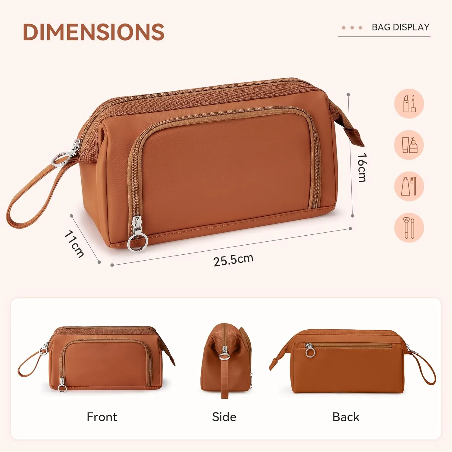 WLLWOO WLLWOO Large Portable Waterproof Toiletry Bag Travel Makeup Bag for Women Purse, Nylon Wide-open Cosmetic Bag Make Up Organizer For Toiletries Accessories Brushes