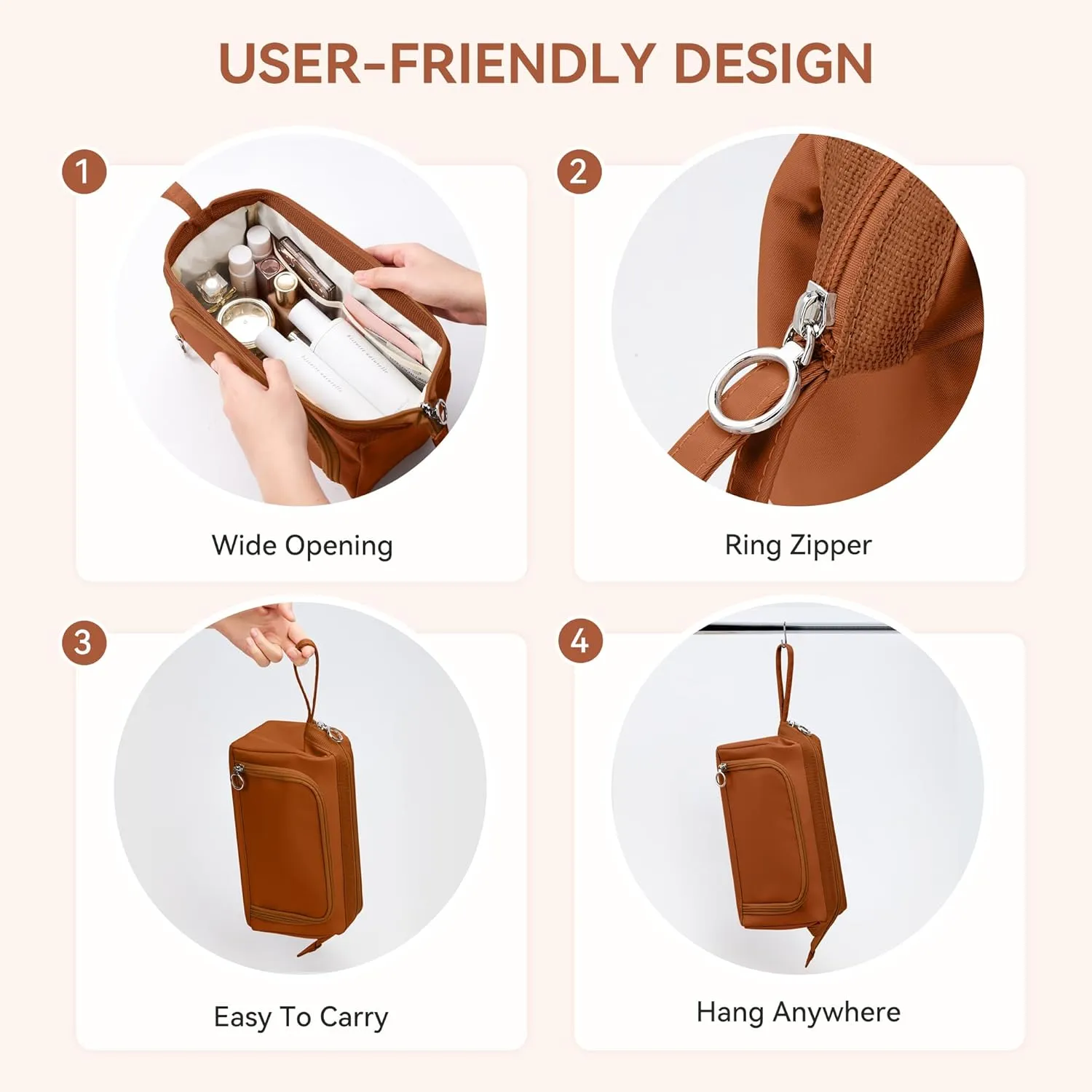 WLLWOO WLLWOO Large Portable Waterproof Toiletry Bag Travel Makeup Bag for Women Purse, Nylon Wide-open Cosmetic Bag Make Up Organizer For Toiletries Accessories Brushes