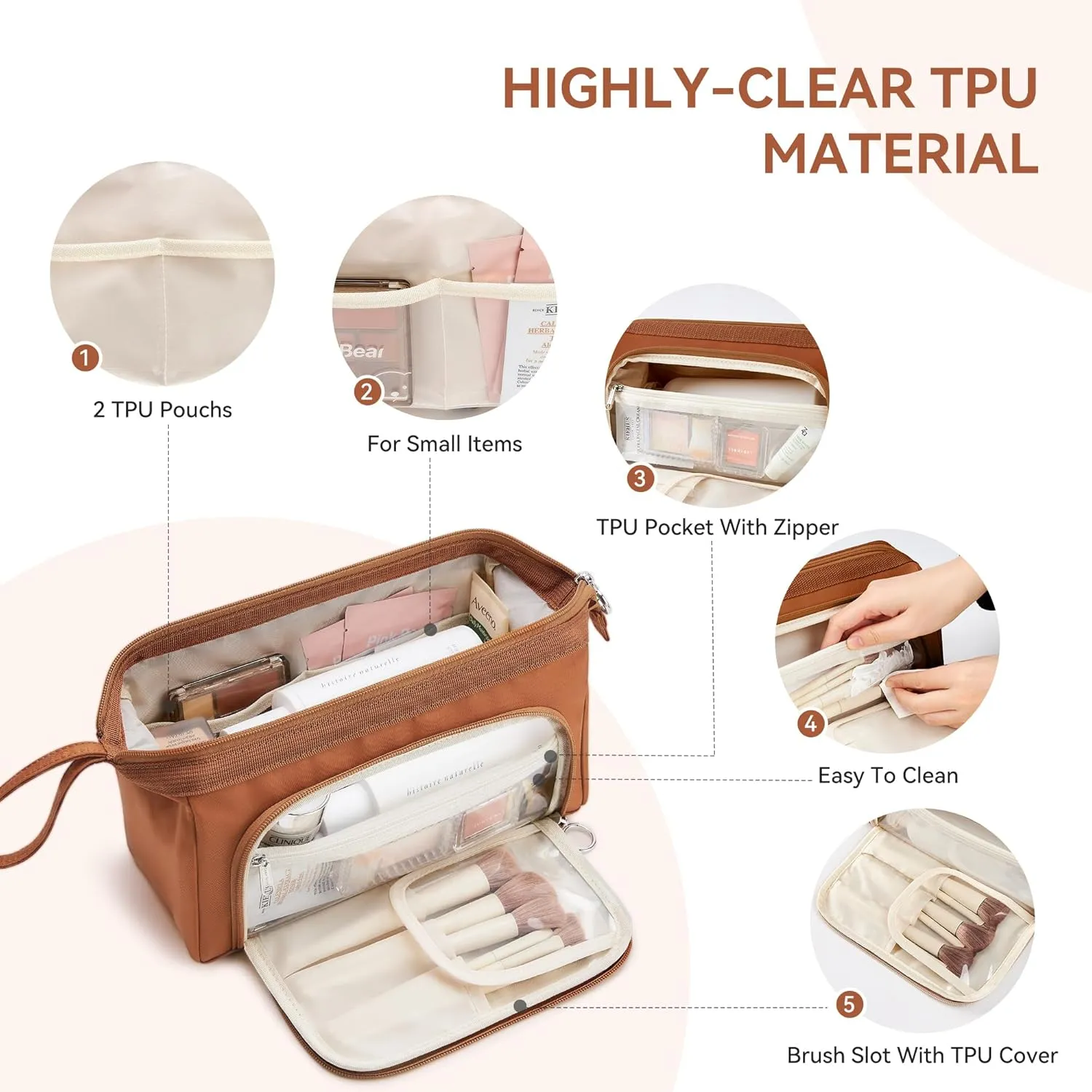 WLLWOO WLLWOO Large Portable Waterproof Toiletry Bag Travel Makeup Bag for Women Purse, Nylon Wide-open Cosmetic Bag Make Up Organizer For Toiletries Accessories Brushes