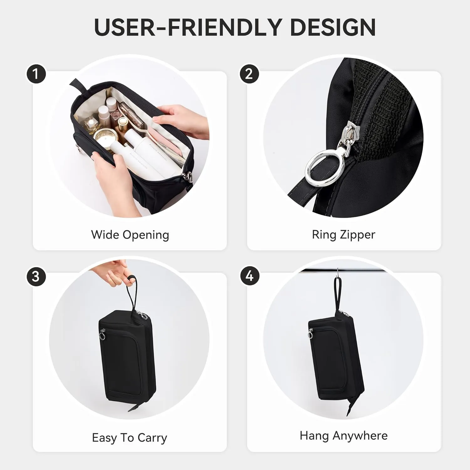 WLLWOO WLLWOO Large Waterproof Toiletry Bag for Men, Portable Cosmetic Bag Makeup Organizer for Women Purse, Nylon Travel Bag for Toiletries Accessories Brushes