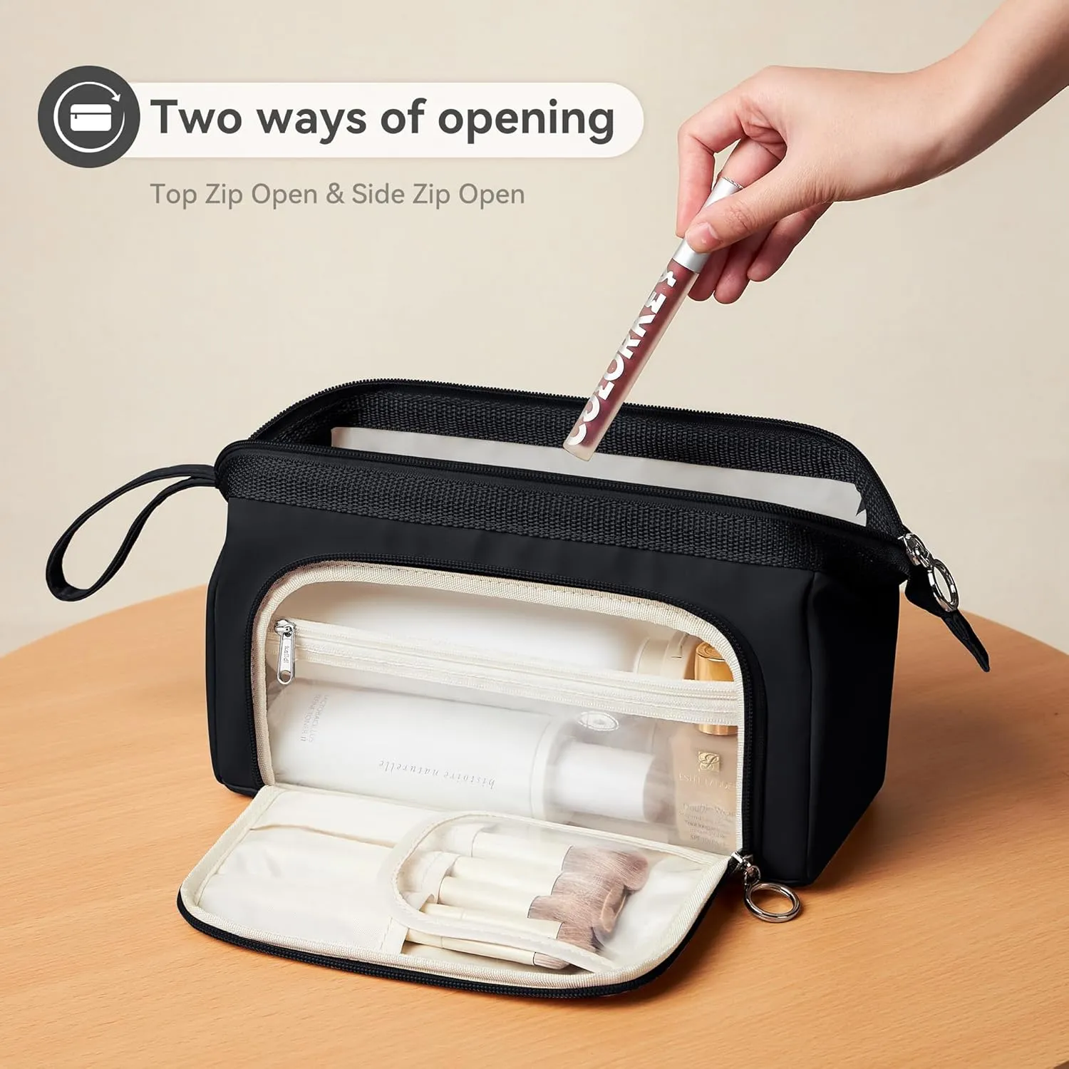 WLLWOO WLLWOO Large Waterproof Toiletry Bag for Men, Portable Cosmetic Bag Makeup Organizer for Women Purse, Nylon Travel Bag for Toiletries Accessories Brushes
