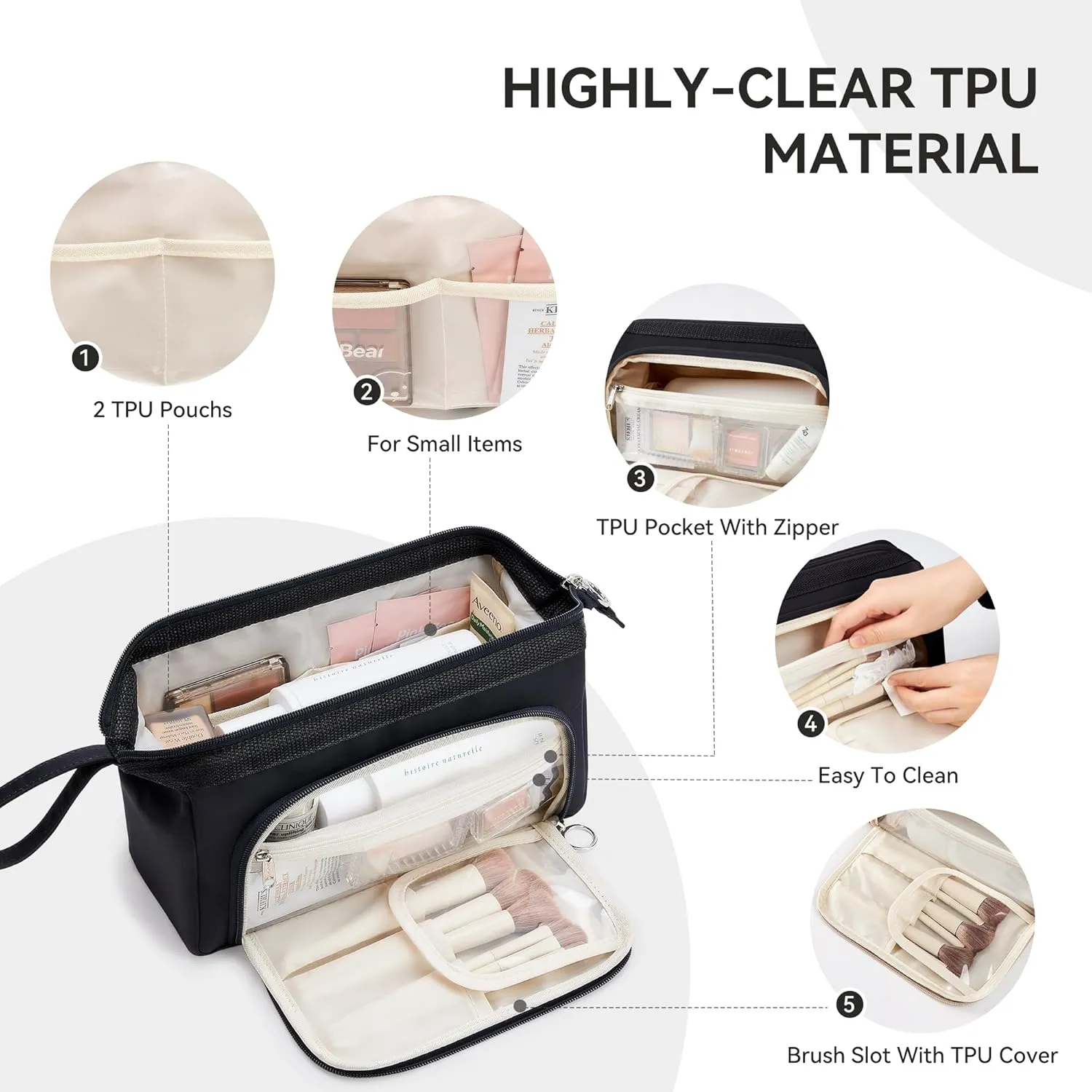 WLLWOO WLLWOO Large Waterproof Toiletry Bag for Men, Portable Cosmetic Bag Makeup Organizer for Women Purse, Nylon Travel Bag for Toiletries Accessories Brushes