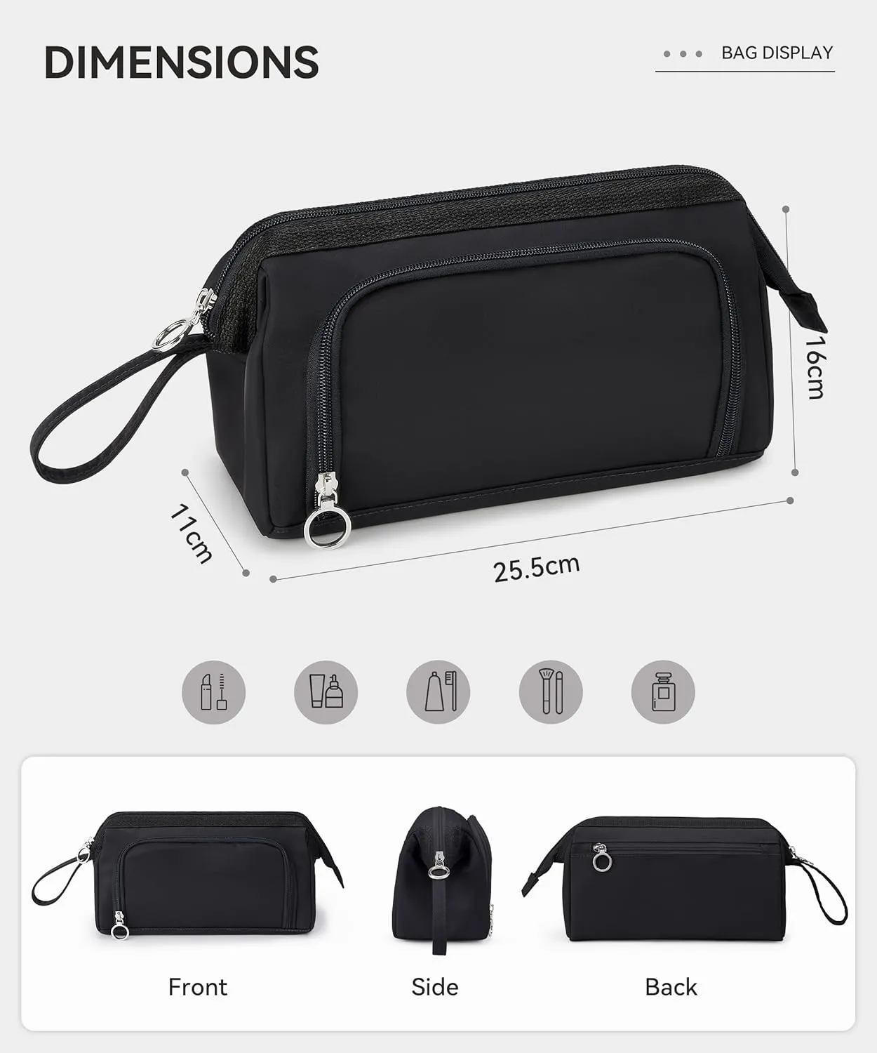 WLLWOO WLLWOO Large Waterproof Toiletry Bag for Men, Portable Cosmetic Bag Makeup Organizer for Women Purse, Nylon Travel Bag for Toiletries Accessories Brushes