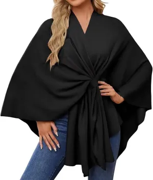 Women Blanket Scarf Shawl Wrap Oversized Open Cardigan Coat Poncho Cape Knitted Elegant Scarves Sweater for Winter