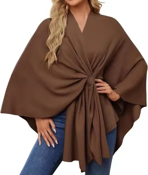 Women Blanket Scarf Shawl Wrap Oversized Open Cardigan Coat Poncho Cape Knitted Elegant Scarves Sweater for Winter