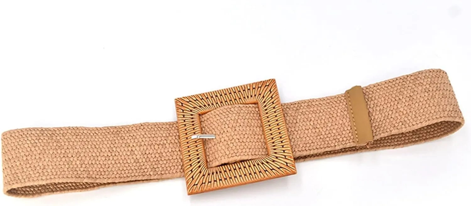 Women Elastic Woven Casual Summer Belt Stretch Belt With Wooden Buckle Ultimate Belt Referee