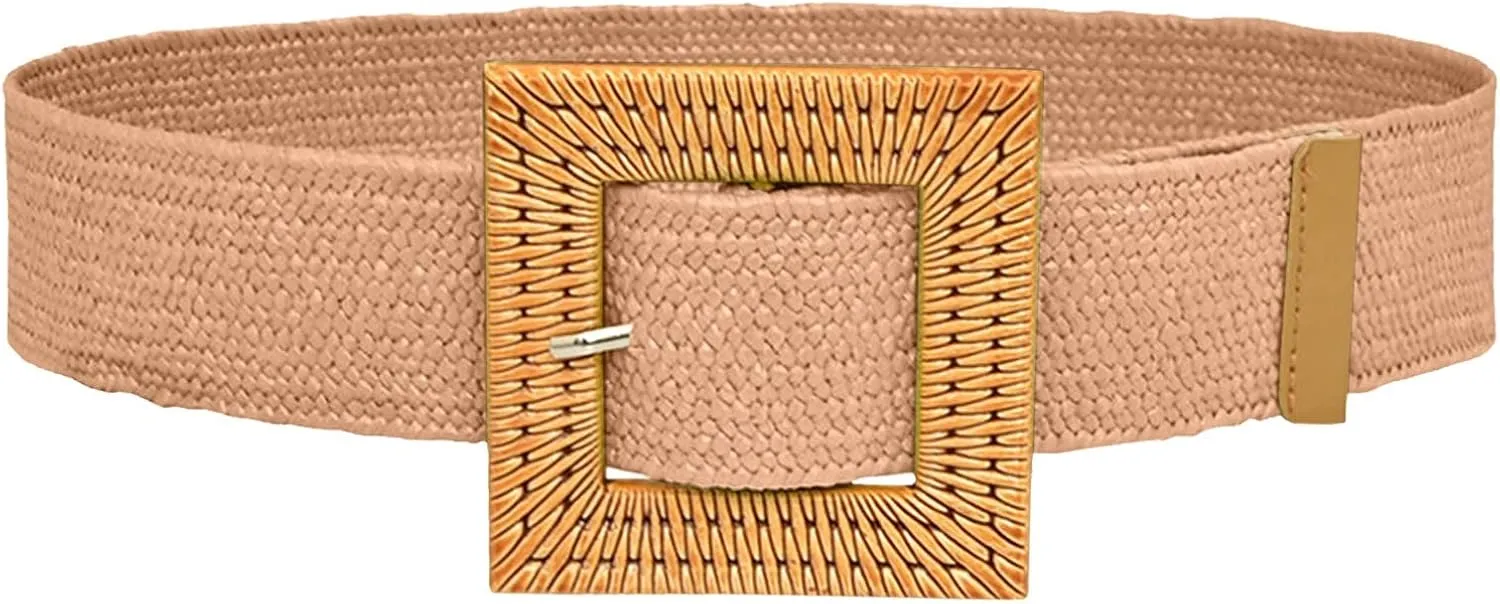 Women Elastic Woven Casual Summer Belt Stretch Belt With Wooden Buckle Ultimate Belt Referee