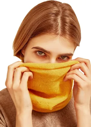 Women Girl Tube Scarf 100% Cashmere, Ladies Soft Warm Knitted Loop Scarf Solid Colour, Winter Circle Neck Warmer Loop Scarves Windproof Knit Tubular Snood, Gifts for Mother, Wife, Daughter Yellow