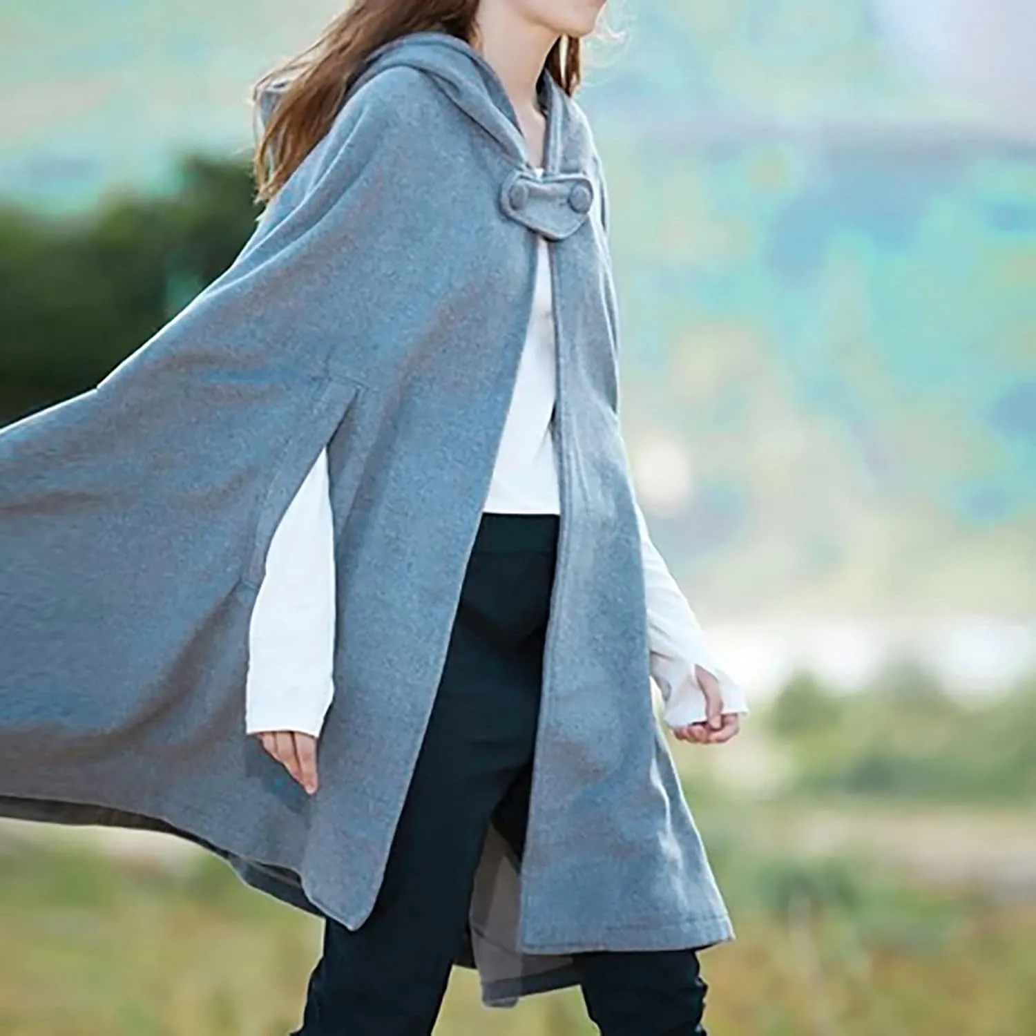Women Hooded Trench Coat 2022 Winter Fashion Open Front Cardigan Jacket Cape Woolen Poncho Long Maxi Cloak Outwear