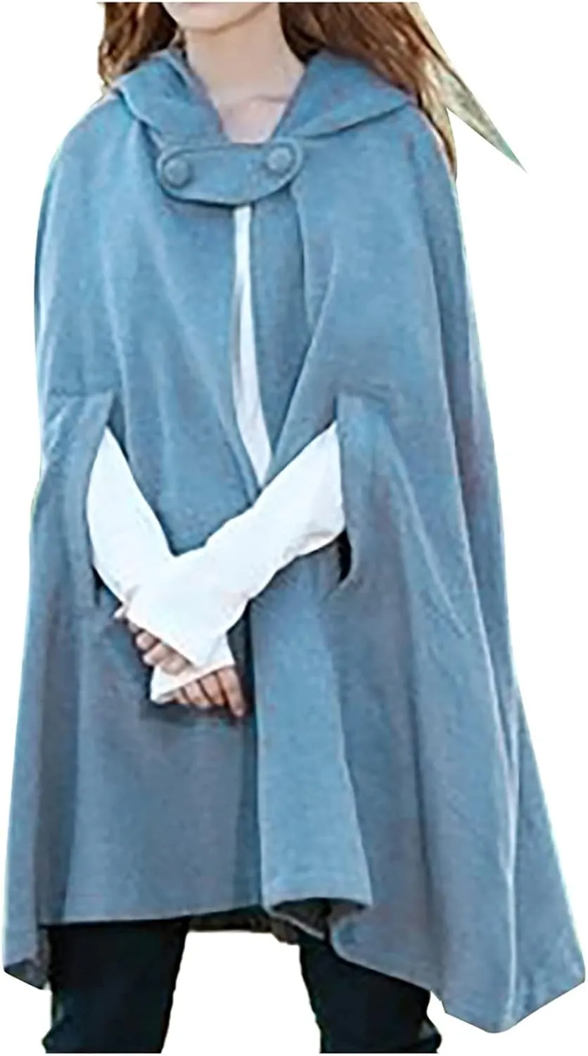 Women Hooded Trench Coat 2022 Winter Fashion Open Front Cardigan Jacket Cape Woolen Poncho Long Maxi Cloak Outwear