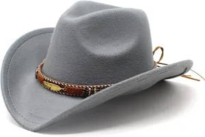 Women Men Western Cowboy Hats Felt Wide Brim Cap Vintage Belt Buckle Cowgirl Hat Dress-Up Party Costume Accessories