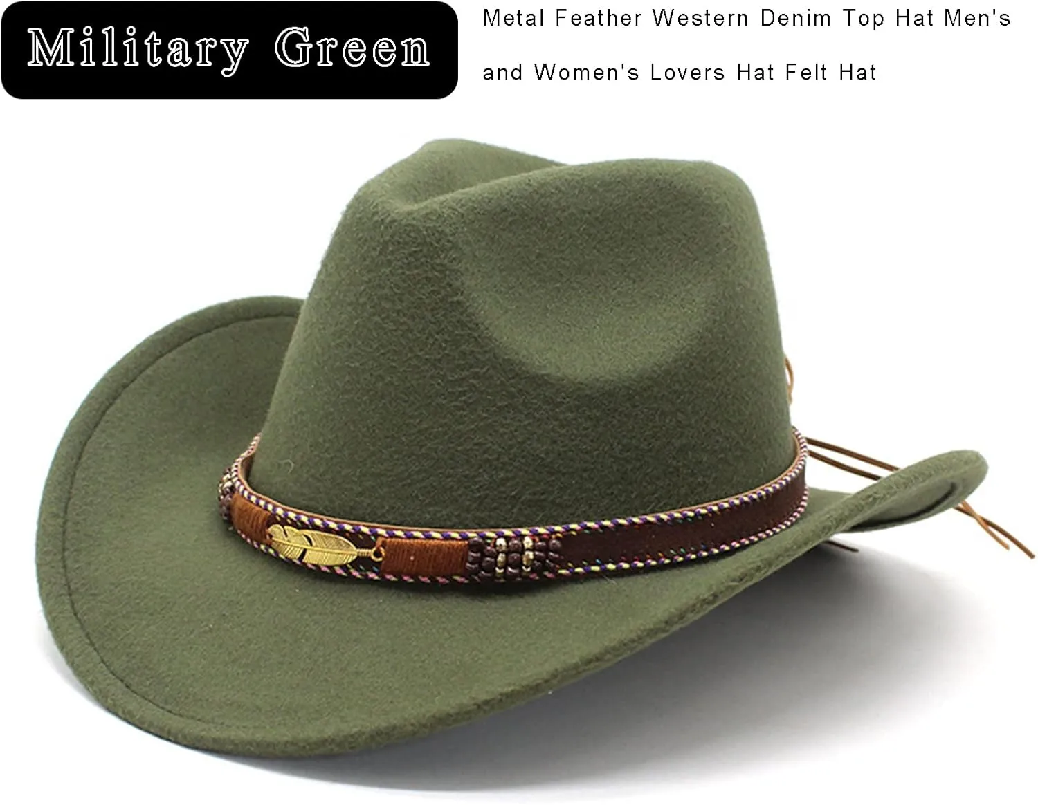 Women Men Western Cowboy Hats Felt Wide Brim Cap Vintage Belt Buckle Cowgirl Hat Dress-Up Party Costume Accessories