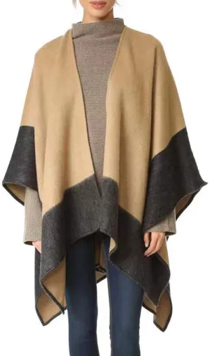 Women Shawl Wrap Scarf Reversible, 100% Wool Poncho Cape, Winter Warm Open Front Cardigan Oversized Blanket Cape