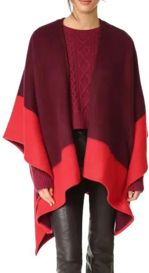 Women Shawl Wrap Scarf Reversible, 100% Wool Poncho Cape, Winter Warm Open Front Cardigan Oversized Blanket Cape