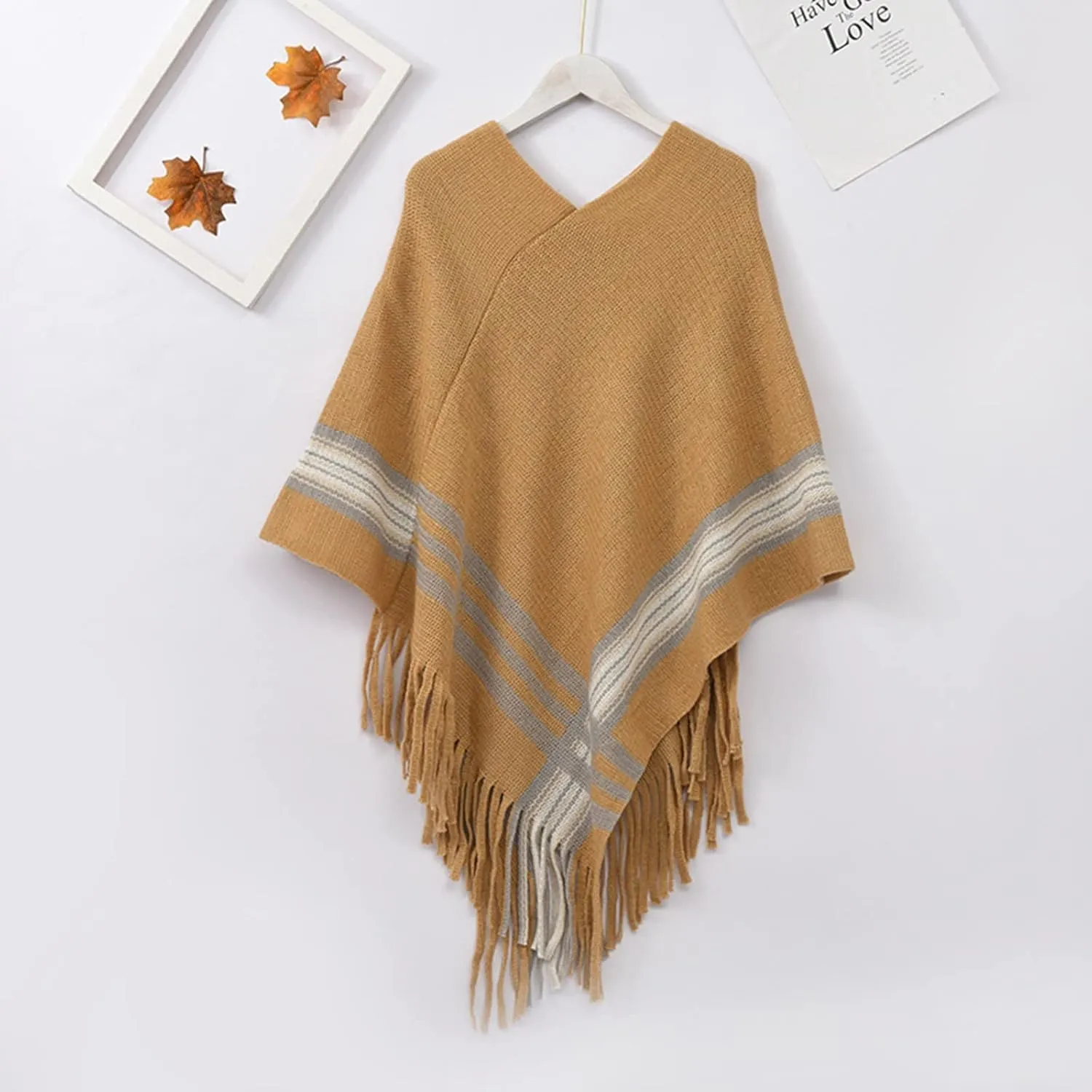 Women Warm Winter Pashmina Scarf Blanket Knitted Poncho Capes Plus Size Shawl Cardigans Sweater Coat with Sleeves