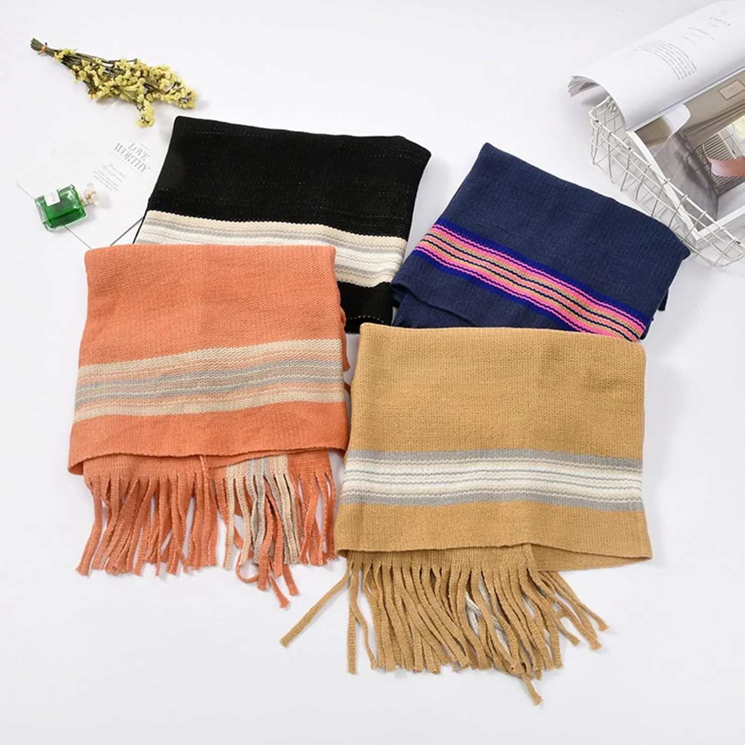 Women Warm Winter Pashmina Scarf Blanket Knitted Poncho Capes Plus Size Shawl Cardigans Sweater Coat with Sleeves