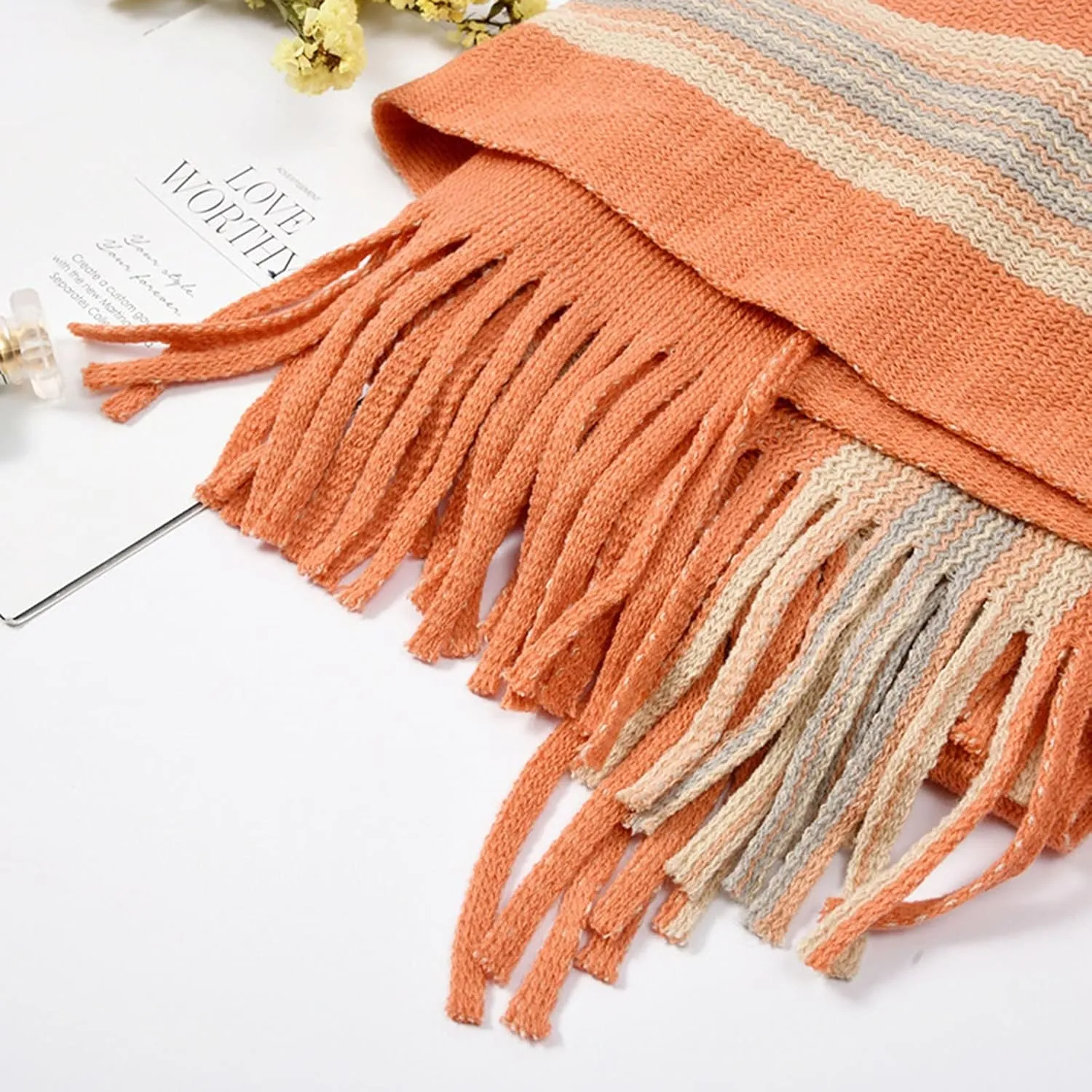 Women Warm Winter Pashmina Scarf Blanket Knitted Poncho Capes Plus Size Shawl Cardigans Sweater Coat with Sleeves