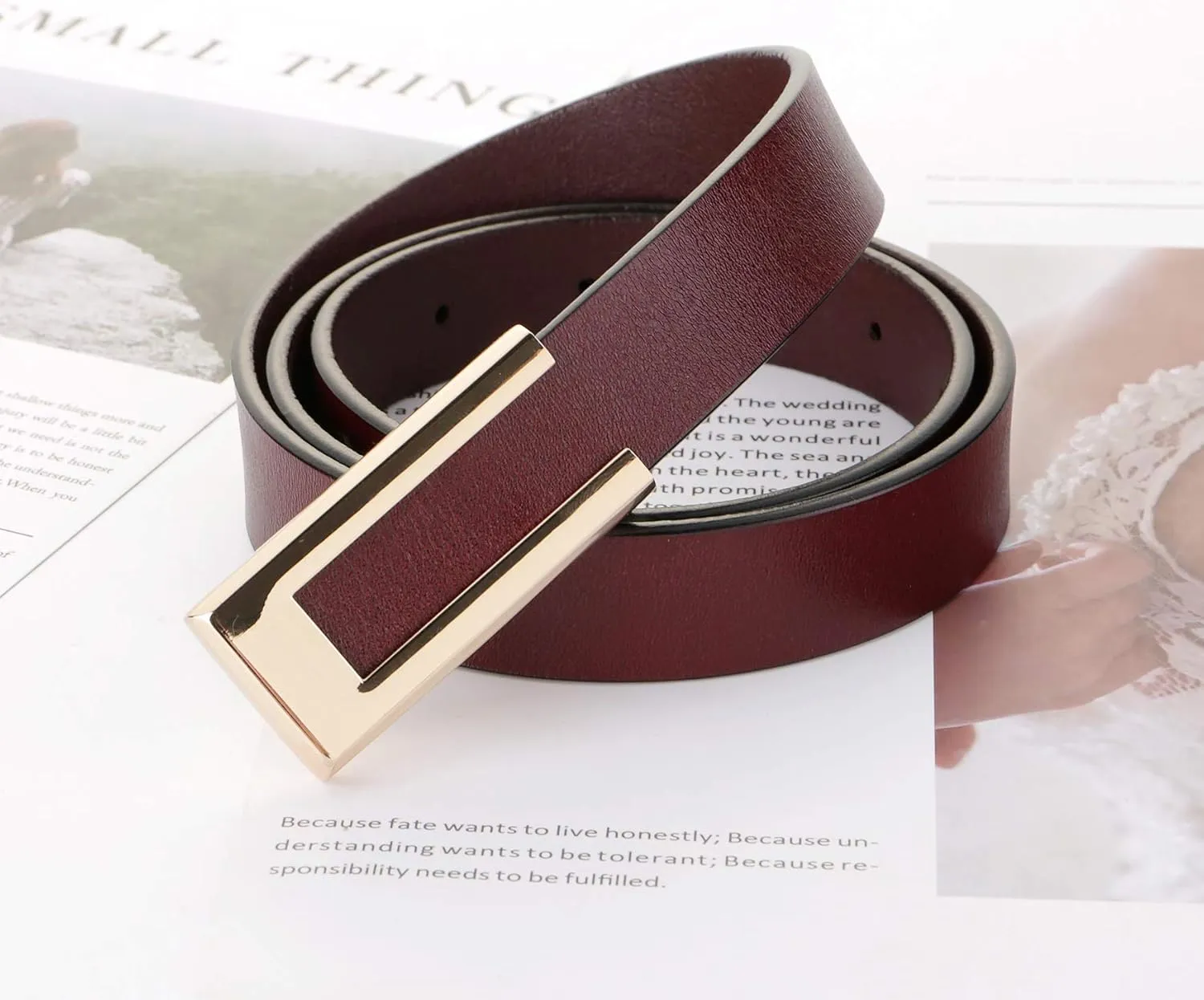 Women's Belt Genuine Leather Belts Durable Waist Belt Gold Solid Color Buckle Waistband For Pants, Jeans. Width 0.80"