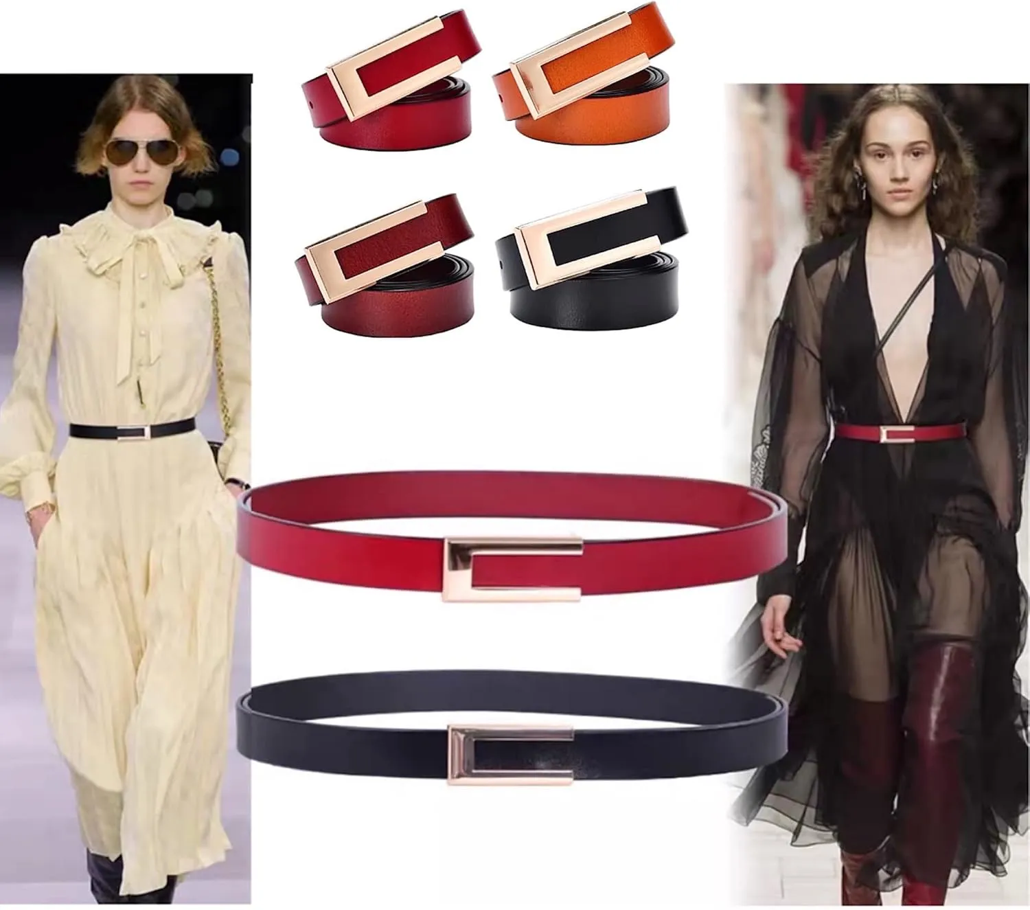 Women's Belt Genuine Leather Belts Durable Waist Belt Gold Solid Color Buckle Waistband For Pants, Jeans. Width 0.80"