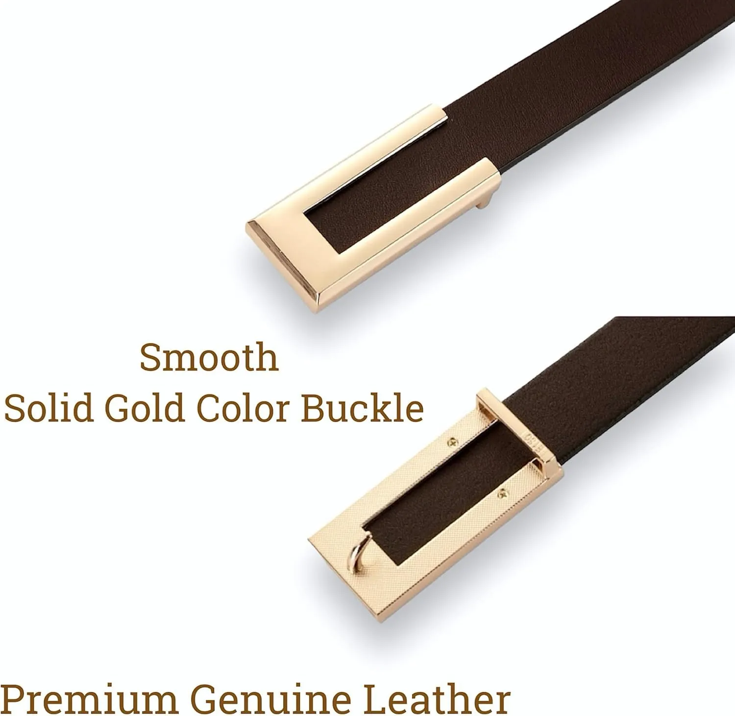 Women's Belt Genuine Leather Belts Durable Waist Belt Gold Solid Color Buckle Waistband For Pants, Jeans. Width 0.80"