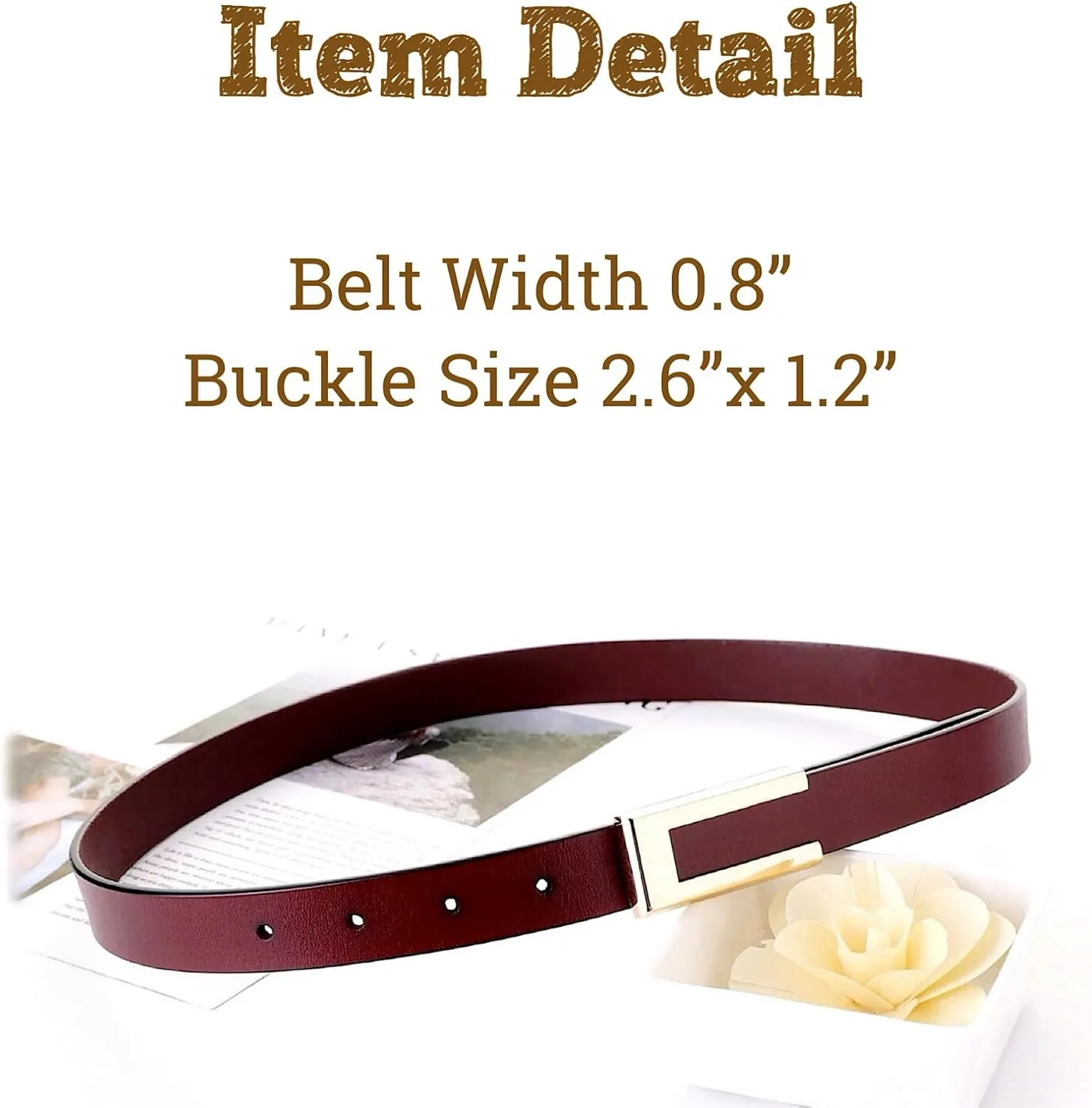 Women's Belt Genuine Leather Belts Durable Waist Belt Gold Solid Color Buckle Waistband For Pants, Jeans. Width 0.80"
