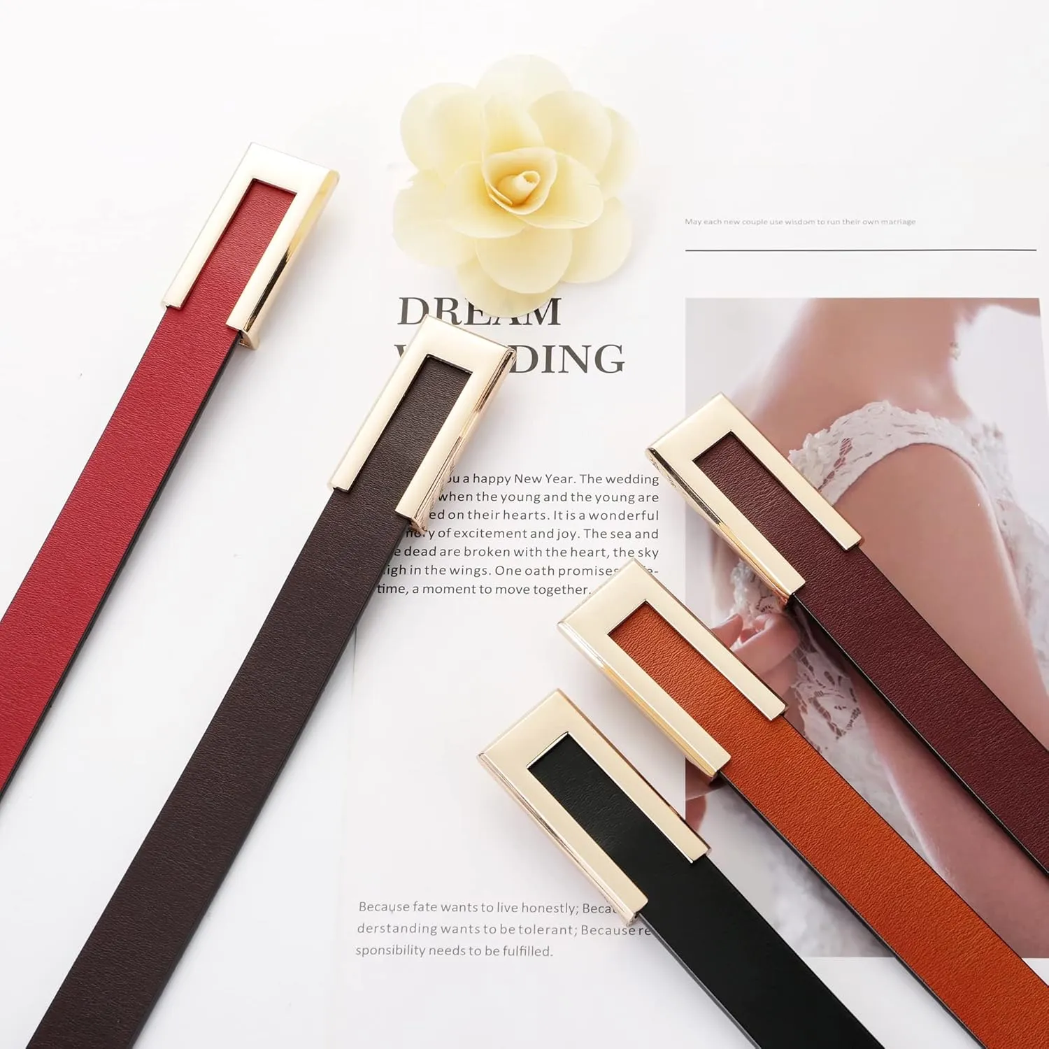 Women's Belt Genuine Leather Belts Durable Waist Belt Gold Solid Color Buckle Waistband For Pants, Jeans. Width 0.80"