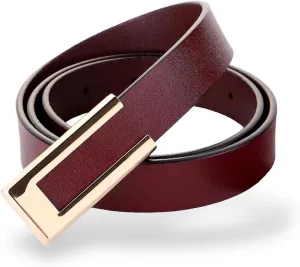 Women's Belt Genuine Leather Belts Durable Waist Belt Gold Solid Color Buckle Waistband For Pants, Jeans. Width 0.80"