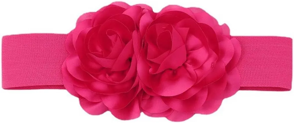 Women's Big Flower Stretchy Belt Elastic Wide Chunky Waistband Belts Cinch Belts for Dress